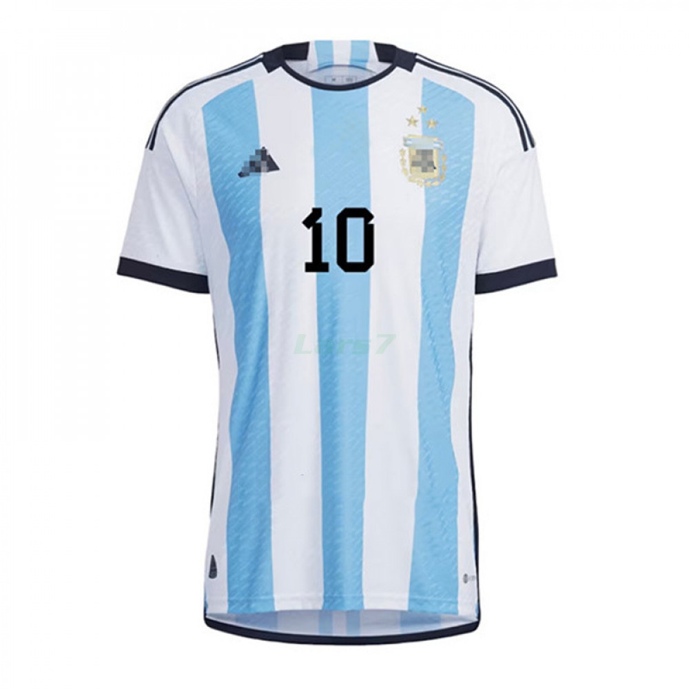 Camiseta Messi 10 Argentina 1ª Equipación 2022 Mundial 3 Estrellas Niño Kit