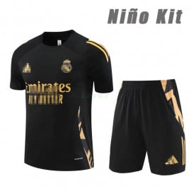 Camiseta de Entrenamiento Real Madrid 2024/2025 Niño Kit Negro/Dorado