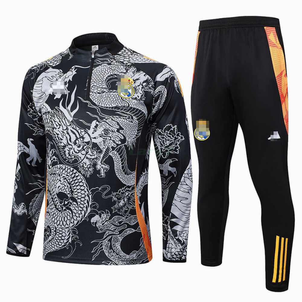 Sudadera De Entrenamiento Real Madrid 2024/2025 Kit Negro/Gris con Estampado