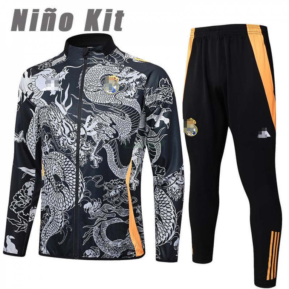 Chandal Real Madrid 2024/2025 Niño Negro/Gris con Estampado