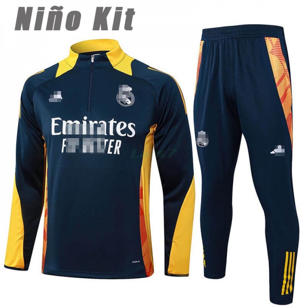 Sudadera De Entrenamiento Real Madrid 2024/2025 Niño Kit Azul Marino/Amarillo