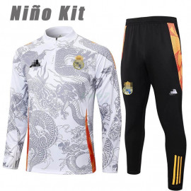 Sudadera De Entrenamiento Real Madrid 2024/2025 Niño Kit Blanco/Gris con Estampado