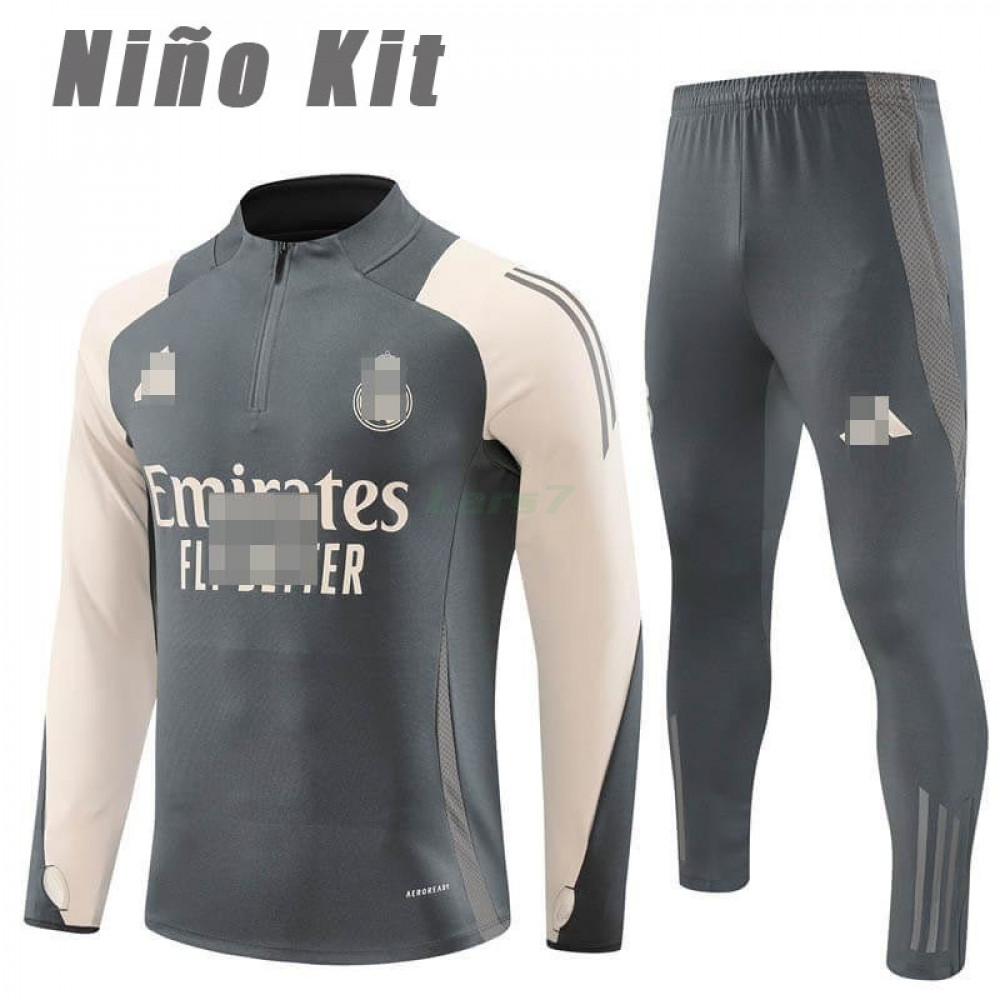 Sudadera De Entrenamiento Real Madrid 2024/2025 Niño Kit Gris/Caqui