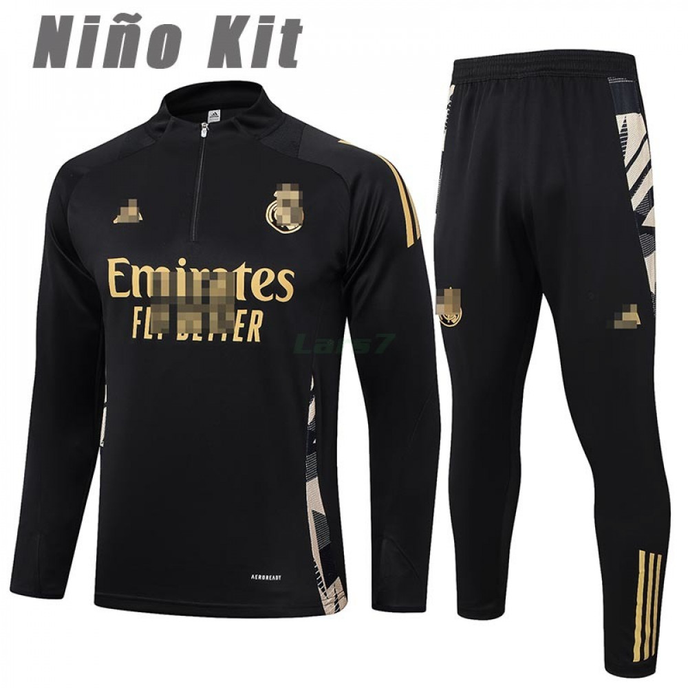 Sudadera De Entrenamiento Real Madrid 2024/2025 Niño Kit Negro/Amarillo