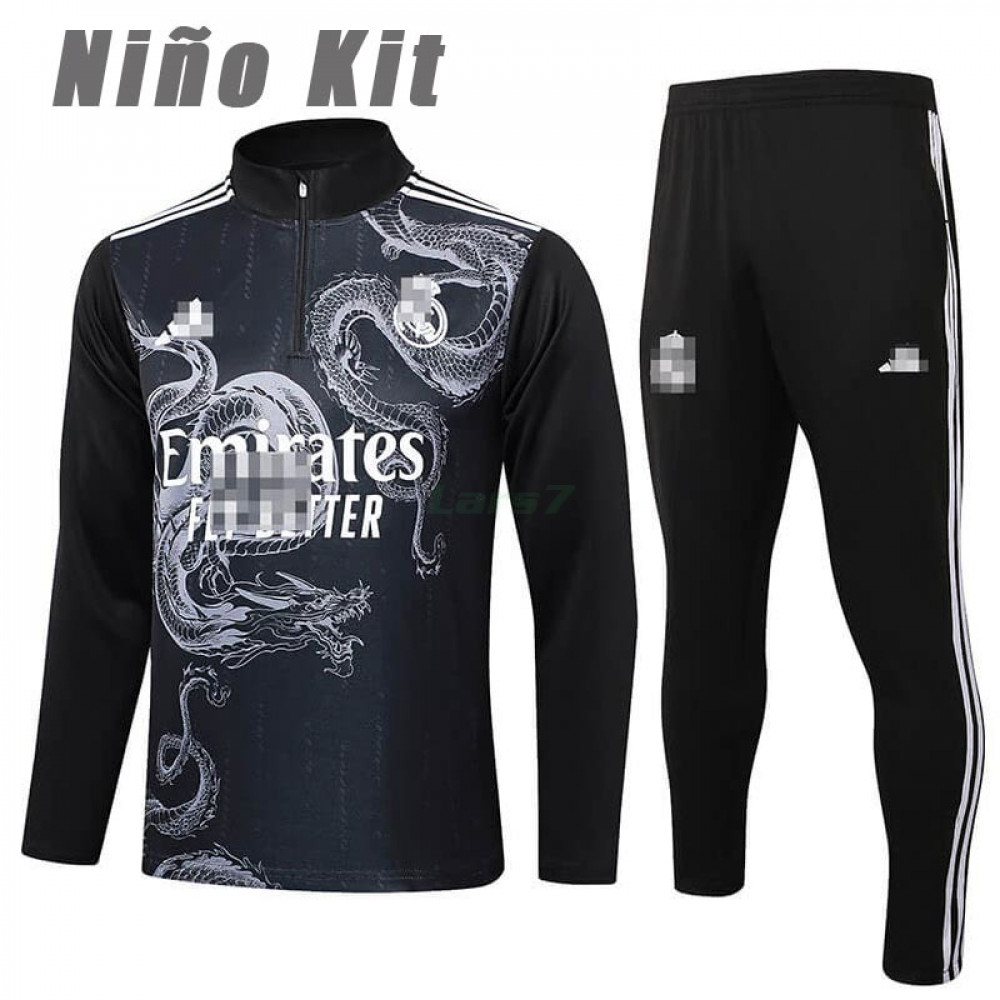 Sudadera De Entrenamiento Real Madrid 2024/2025 Niño Kit Negro con Estampado