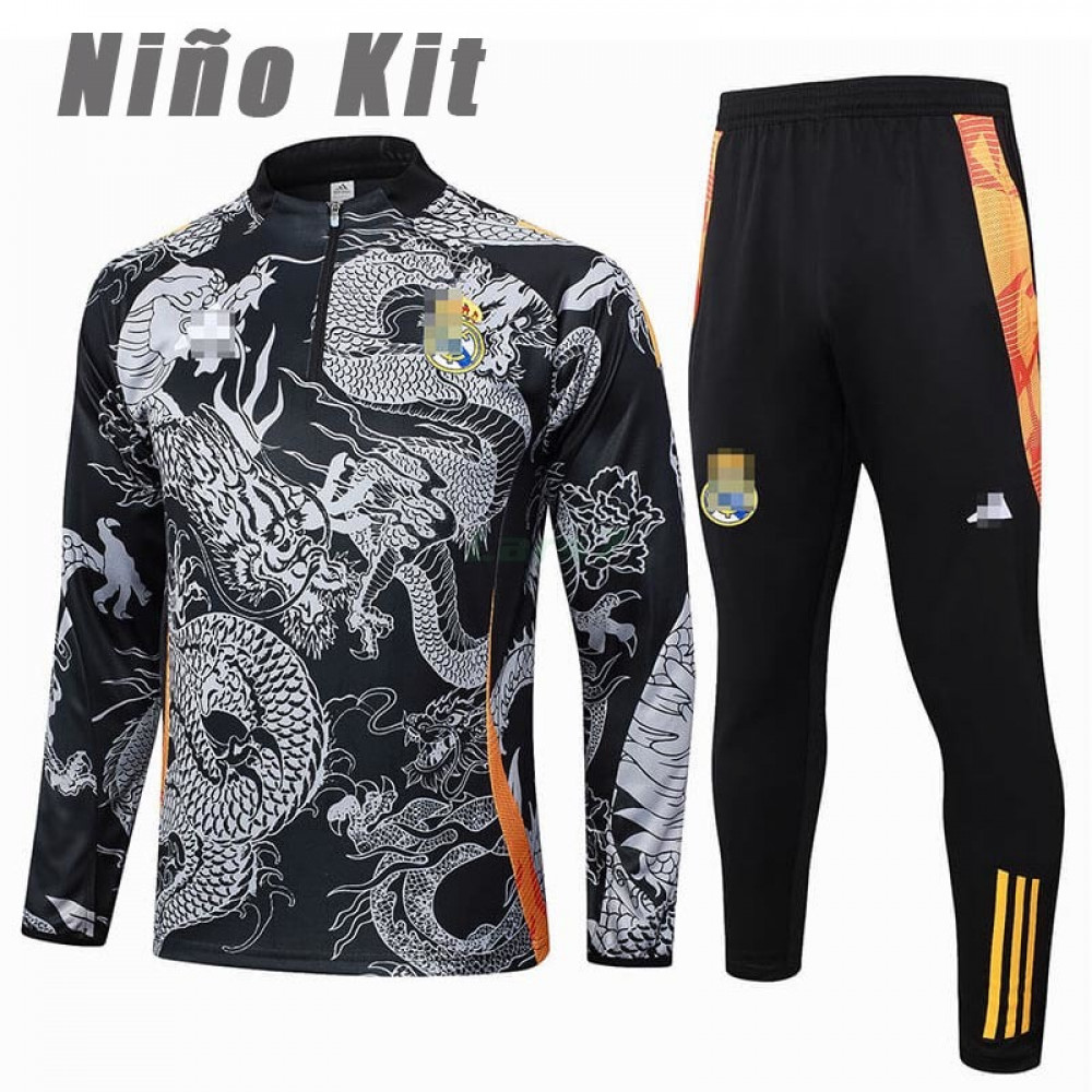 Sudadera De Entrenamiento Real Madrid 2024/2025 Niño Kit Negro/Gris con Estampado