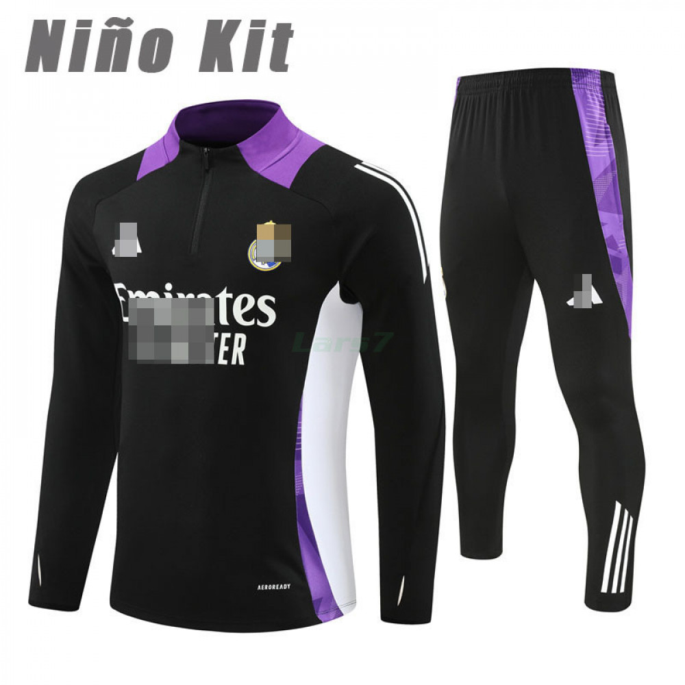 Sudadera de Entrenamiento Real Madrid 2024/2025 Niño Kit Negro/Morado