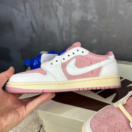 Travis Scott x Air Jordan 1 Corto Bajo Rosa Blanco