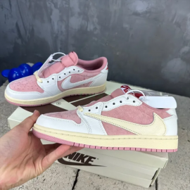 Travis Scott x Air Jordan 1 Corto Bajo Rosa Blanco